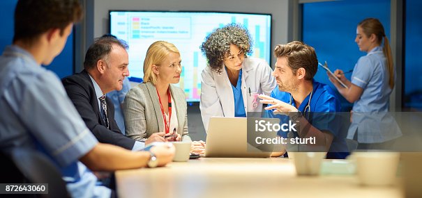 istock hospital management listening to doctor 872643060