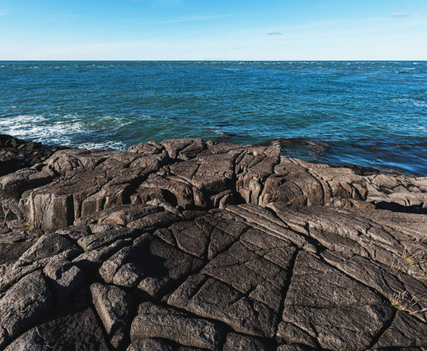 포인트 꼼꼼한 해안 - nova scotia bay of fundy bay horizon over water 뉴스 사진 이미지