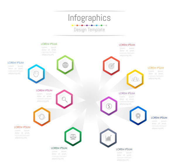 illustrazioni stock, clip art, cartoni animati e icone di tendenza di elementi di progettazione infografica per i dati aziendali con 10 opzioni, parti, passaggi, tempistiche o processi. illustrazione vettoriale. - 10 11 anni