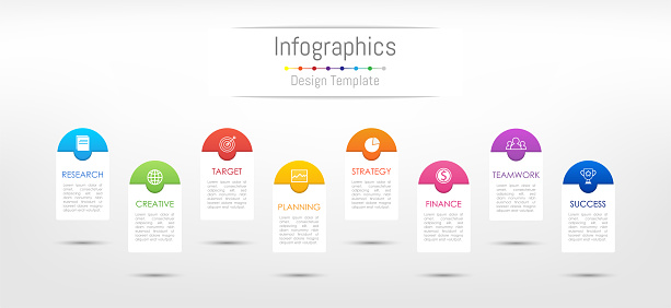 Infographic design elements for your business data with 8 options, parts, steps, timelines or processes. Vector Illustration.