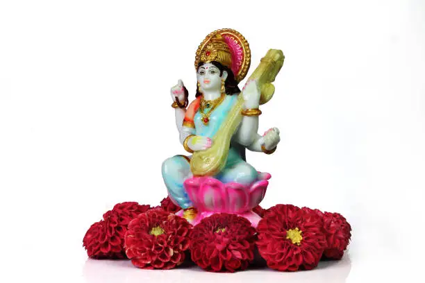 Colorful statue of Indian goddess Saraswati