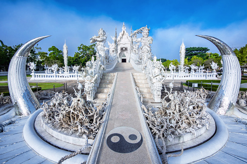 The White Temple, also known as Wat Rong Khun, in Chiang Rai, Thailand.