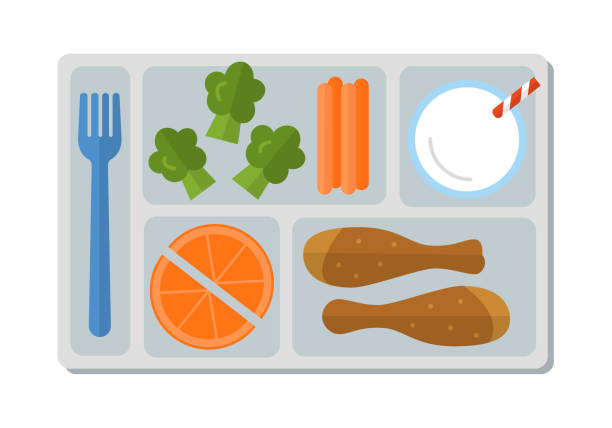 ilustrações de stock, clip art, desenhos animados e ícones de school lunch in flat style - tray lunch education food