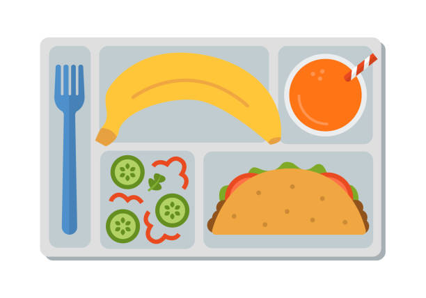 School Lunch In Flat Style Stock Illustration - Download Image Now
