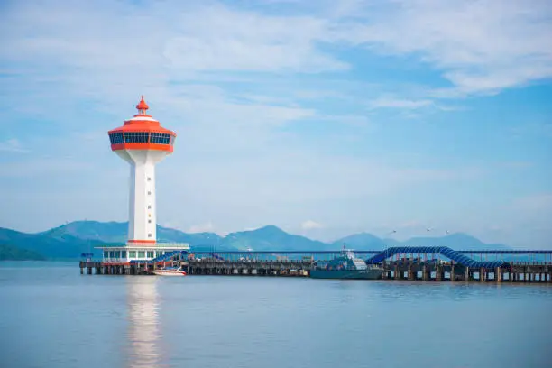 Lighthouse at harbor in Ranong Province, Thailand