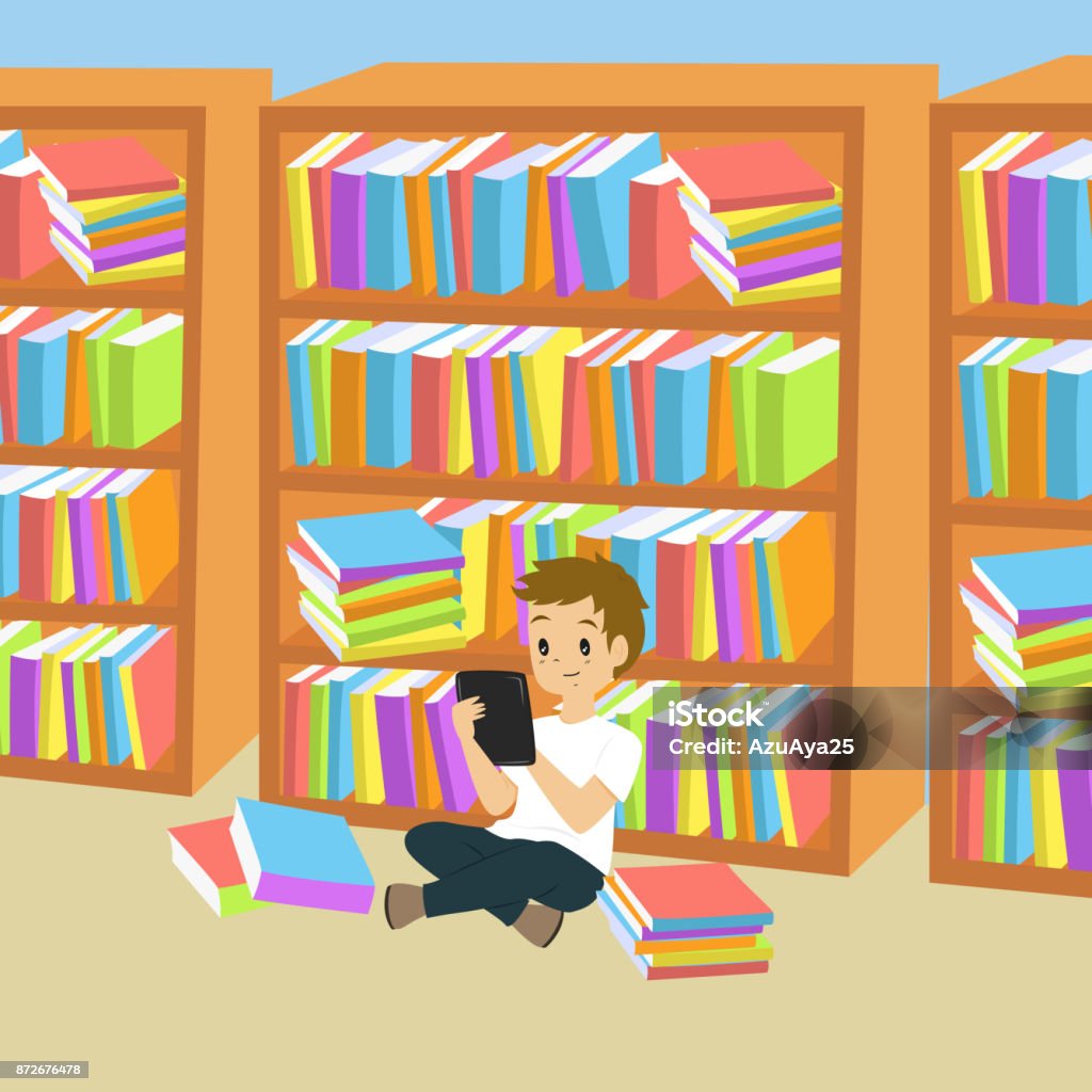 Cartoon Ereader Man Reading An Ereader Cartoon Vector Stock Illustration - Download ...
