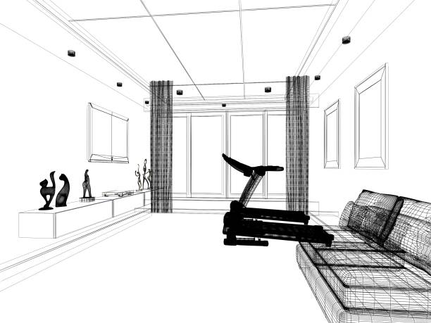 istock sketch design of living room ,3d rendering 872680220