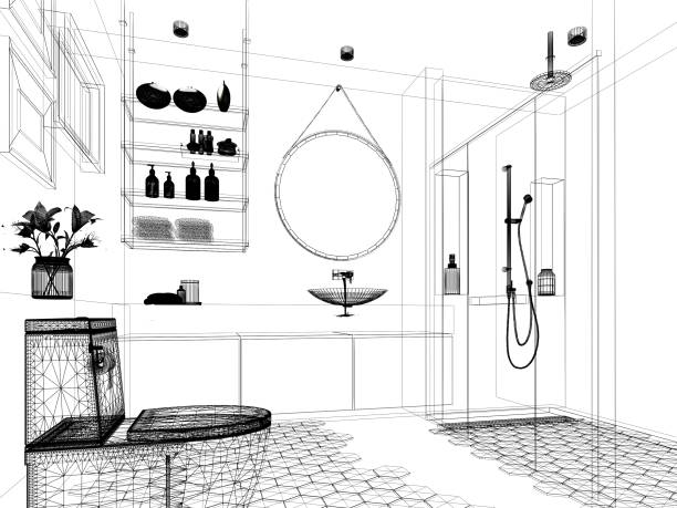 istock abstract sketch design of interior bathroom ,3d rendering 872680264