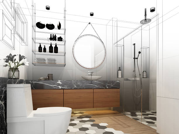 istock abstract sketch design of interior bathroom ,3d rendering 872680272