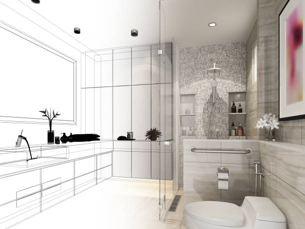 istock abstract sketch design of interior bathroom ,3d rendering 872680294