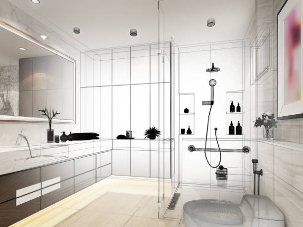 istock abstract sketch design of interior bathroom ,3d rendering 872680312