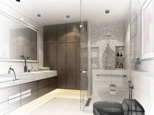 istock abstract sketch design of interior bathroom ,3d rendering 872680316