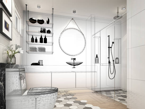 istock abstract sketch design of interior bathroom ,3d rendering 872680350