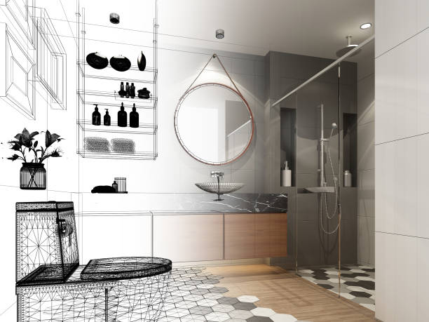 istock abstract sketch design of interior bathroom ,3d rendering 872680364