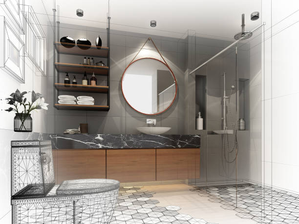 istock abstract sketch design of interior bathroom ,3d rendering 872680400