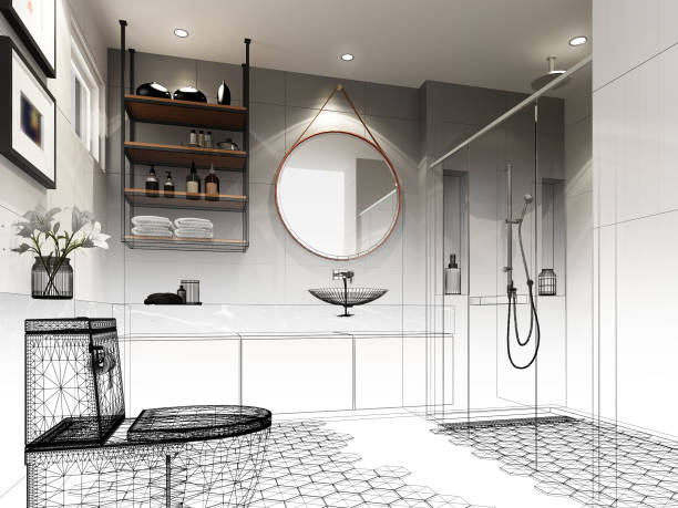 istock abstract sketch design of interior bathroom ,3d rendering 872680420