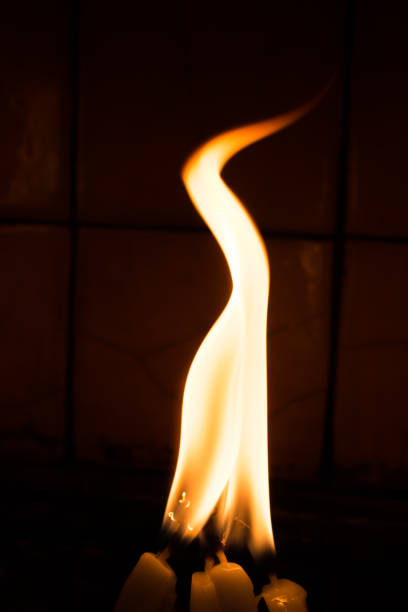 Set of thin flames isolated on black background