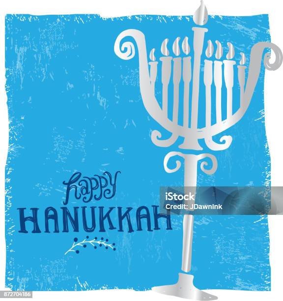 Happy Hanukkah Greeting Card Design Template Stock Illustration - Download Image Now - Blue, Branch - Plant Part, Celebration Event