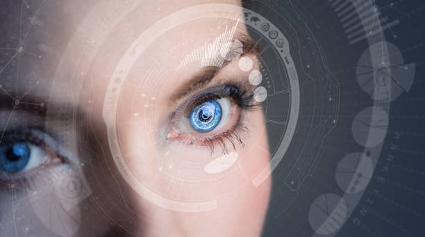 iris reconnaissance concept smart lentilles de contact. techniques mixtes. - secret identity photos photos et images de collection