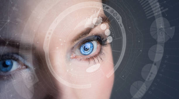 Iris recognition concept Smart contact lens. Mixed media. Iris recognition concept Smart contact lens. Mixed media. blue iris stock pictures, royalty-free photos & images