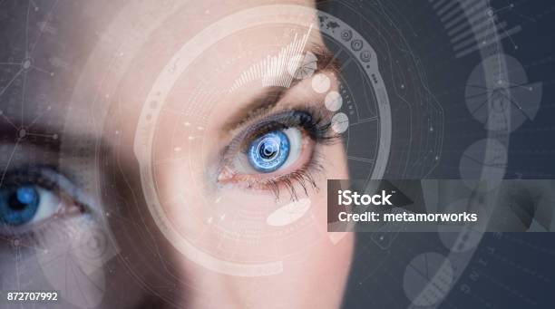 Iris Recognition Concept Smart Contact Lens Mixed Media Stock Photo - Download Image Now