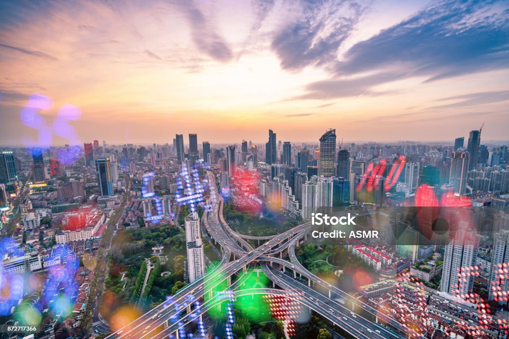 Display stock numbers and shanghai skyline background Bank - Financial Building Stock Photo