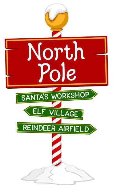North Pole Sign Vector illustration of a holiday sign for the North Pole. Illustration uses no gradients, meshes or blends, only solid color. Includes AI10-compatible .eps format, along with a high-res .jpg. north pole stock illustrations
