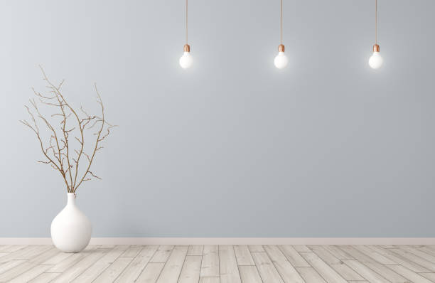 Room with vase and lamps interior background 3d rendering