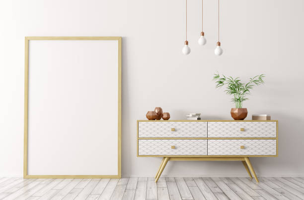 istock Interior with wooden sideboard and mock up frame 3d rendering 872738084