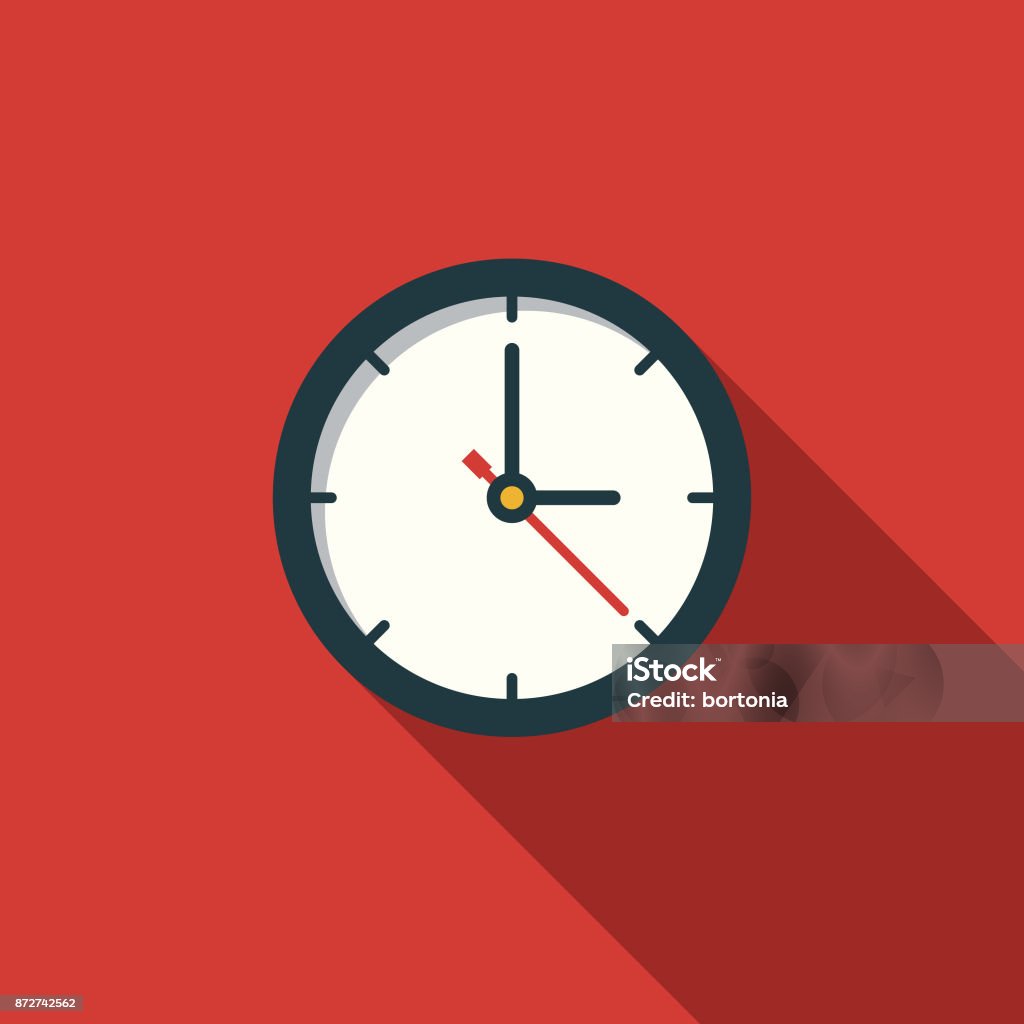 Time Flat Design Education Icon with Side Shadow A flat design styled education icon with a long side shadow. Color swatches are global so it’s easy to edit and change the colors. Clock stock vector