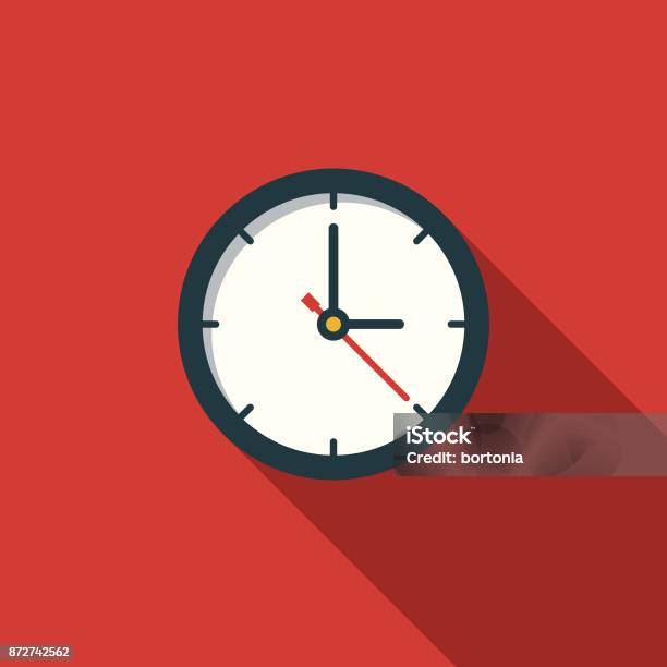 Time Flat Design Education Icon With Side Shadow Stock Illustration - Download Image Now - Clock, Icon Symbol, Time