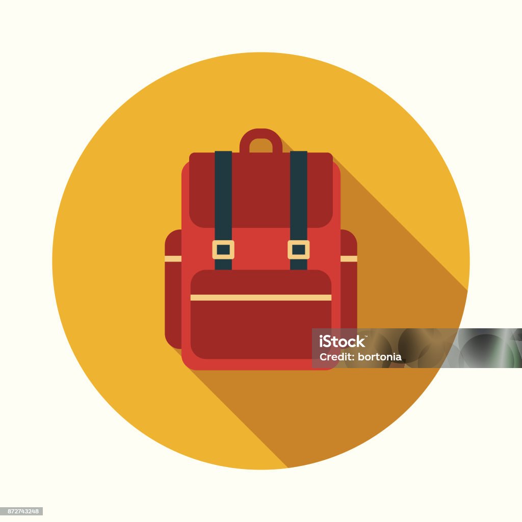 Backpack Flat Design Education Icon with Side Shadow A flat design styled education icon with a long side shadow. Color swatches are global so it’s easy to edit and change the colors. Backpack stock vector