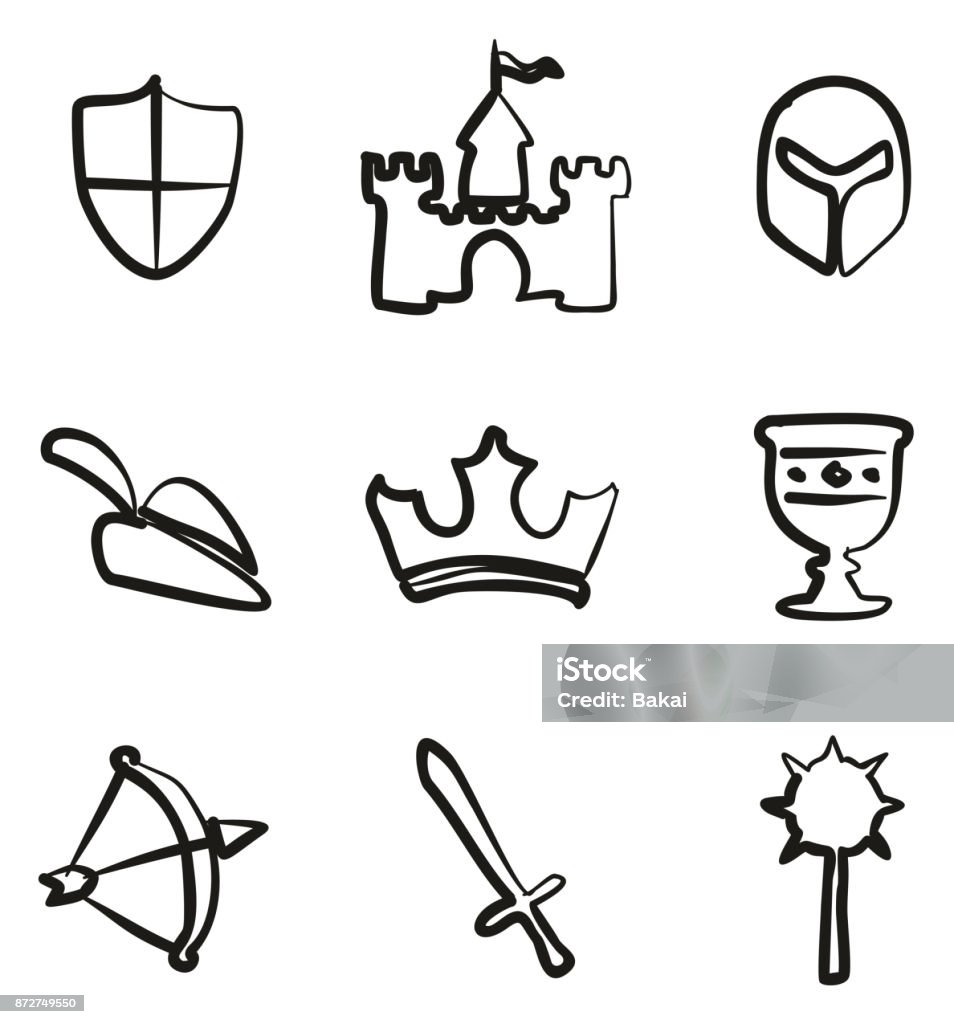 Medieval Icons Freehand This image is a vector illustration and can be scaled to any size without loss of resolution. Adventure stock vector