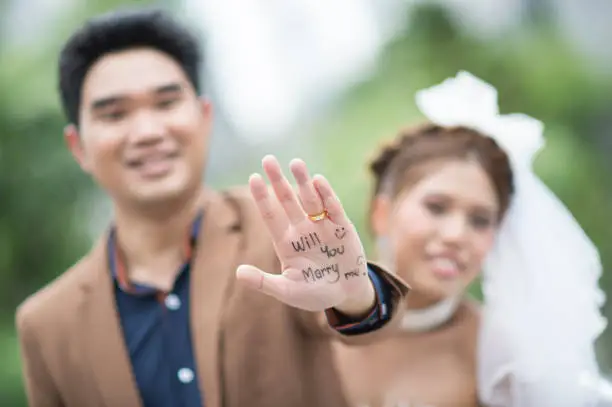 Pre-wedding concept : Couples showing love and happy to get married.