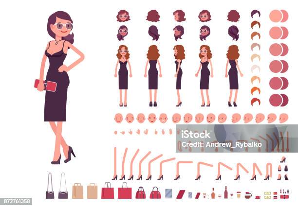 Girl In Evening Dress Character Creation Set Stock Illustration - Download Image Now - Women, Characters, Creation