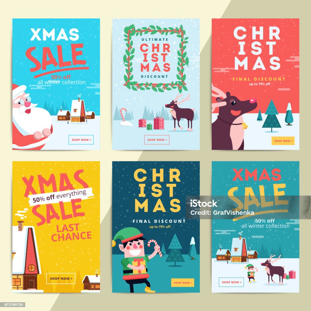 Banner di vendita dei social media natalizi per l'annuncio del sito Web mobile. Natale - arte vettoriale royalty-free di Natale