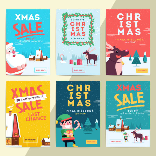 рождественские социальные медиа продажи баннеров для мобильного объявления веб-сайта. рождество - christmas shopping store retail stock illustrations