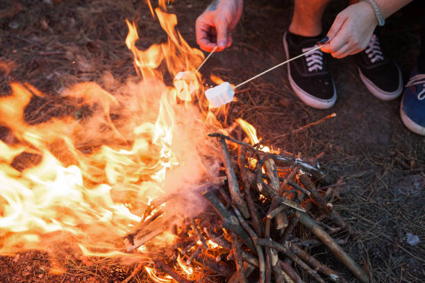 istock Picnic couple tourism bonfire concept. 872775988