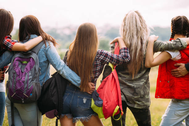 istock Friendly hugs admire nature tourism concept 872776186