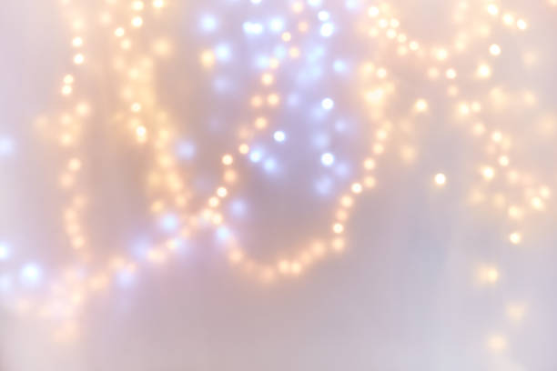 Glitter festive christmas lights background,white and gold