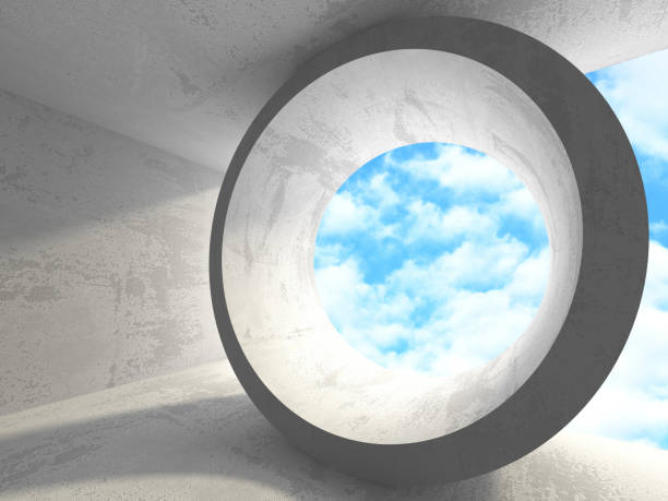 istock Concrete room wall construction on cloudy sky background 872783718