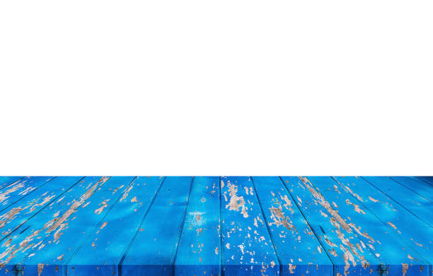 istock Wood blue table on white background used for display product 872787374