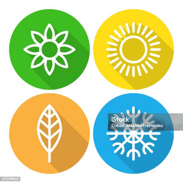 Seasons Winter Spring Summer And Autumn Stock Illustration - Download Image Now - Four Seasons, Season, Logo