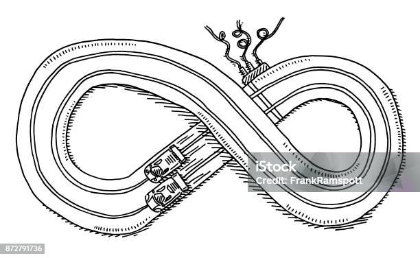 Slot Car Race Track Toy Drawing Stock Illustration - Download Image Now - Electric Slot Car, Illustration, Sports Track