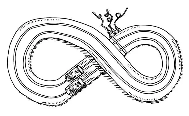 Vector illustration of Slot Car Race Track Toy Drawing