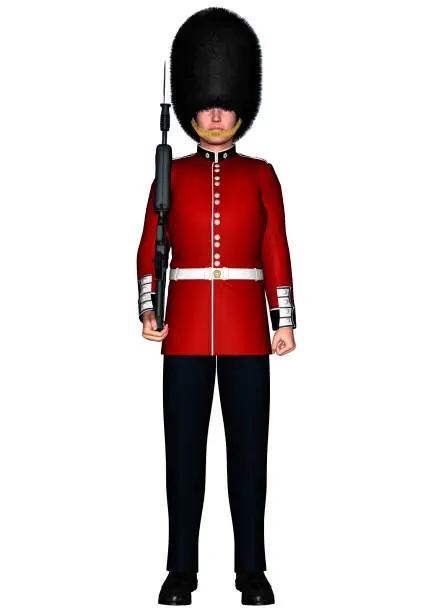 3D digital render of a royal British guardsman isolated on white background