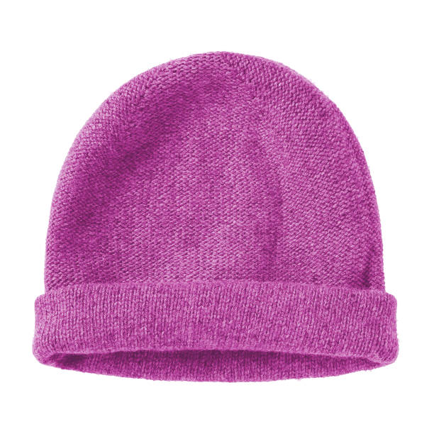 istock Pink fuchsia worm winter woolen hat cap flat isolated on white 872800256