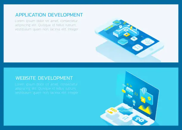 Vector illustration of website application development blue theme
