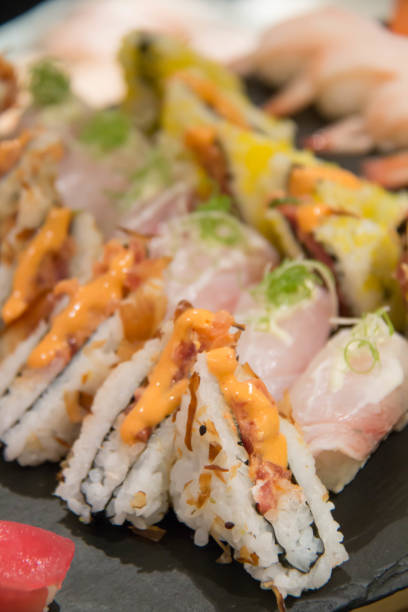 istock Japanese sushi salmon on a buffet 872825570