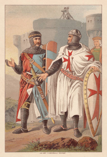 Crusaders, lithograph, published in 1890 Crusaders. Lithograph, published in 1890. knights templar stock illustrations
